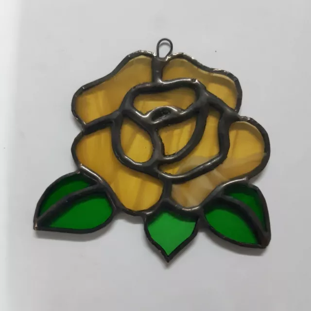 Stained Glass Yellow Flower Rose, Artisan Leadlight Suncatcher, New