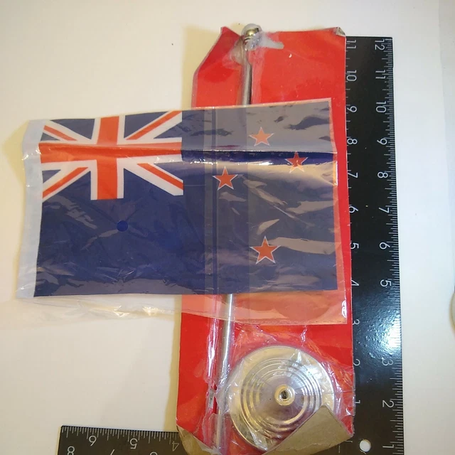 New Zealand 8"x5" Flag Desk Table Stick  12" Silver Metal pole and base