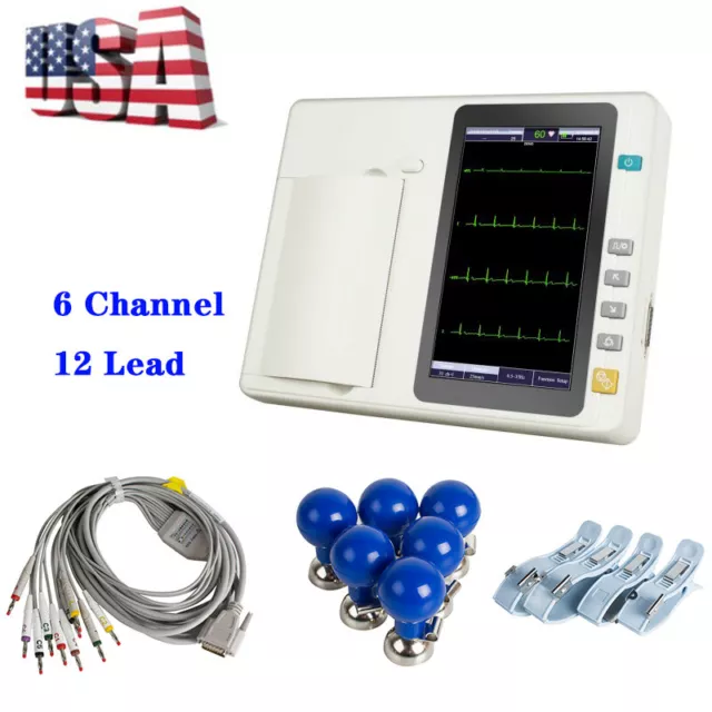 Carejoy 7" Touch ECGEKG Machine 6 Channel 12-Lead Electrocardiograph FDA US