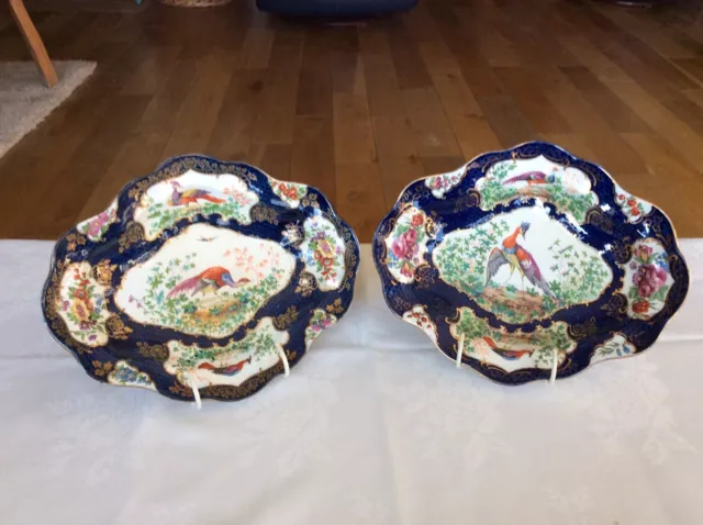 Fabulous! A Pair Of Booths Scale Blue Pattern Diamond Shaped Open Bowls Nice!