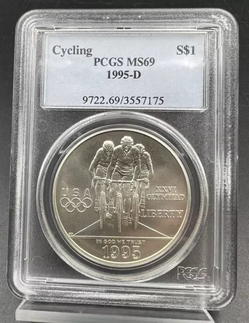 1995 D Atlanta Olympics Cycling 90% Silver Commemorative Dollar PCGS MS69 BU