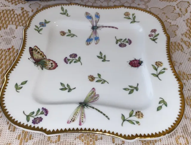 Vintage I Godinger Co Butterfly Dragonfly Square Dish Plate Gold Trimmed