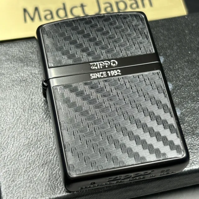 Zippo Oil Lighter Logo Carbon Black Brass Etching Regular Case Japan