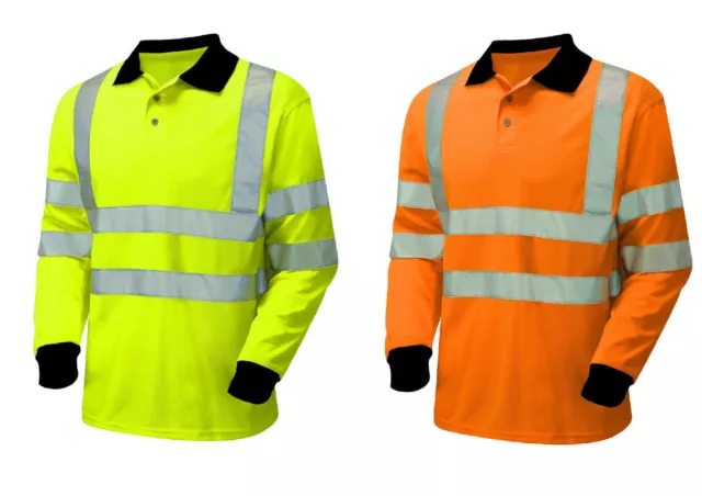 Hi Viz Vis High Visibility Long Sleeved Polo Shirt EN471 Orange GO/RT or Yellow