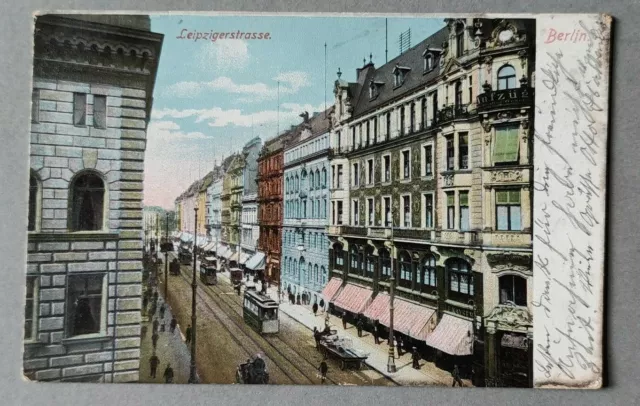 alte AK - Berlin Leipzigerstrasse Straßenbahn Fuhrwerk - gelaufen 1903