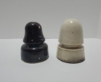 Lot of 2 Vtg Ceramic Porcelain Glaze Telephone/Telegraph Insulators Brown White