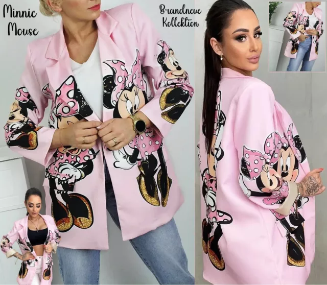 NEU 36 38 40 S M L Blazer Minnie Mouse Jacke Comic Cartoon Mickey in Rosa Italy