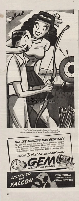 1945 Gem Razors Blades Peter Arno Archery With Girlfriend Date Closer Mark Ad