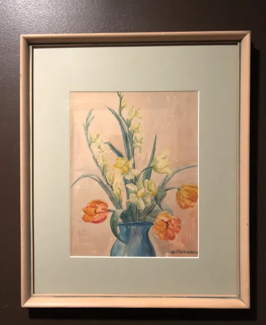 Artist Clara Thorward(1887-1969) Signed Watercolor Still Life Flowers on Paper