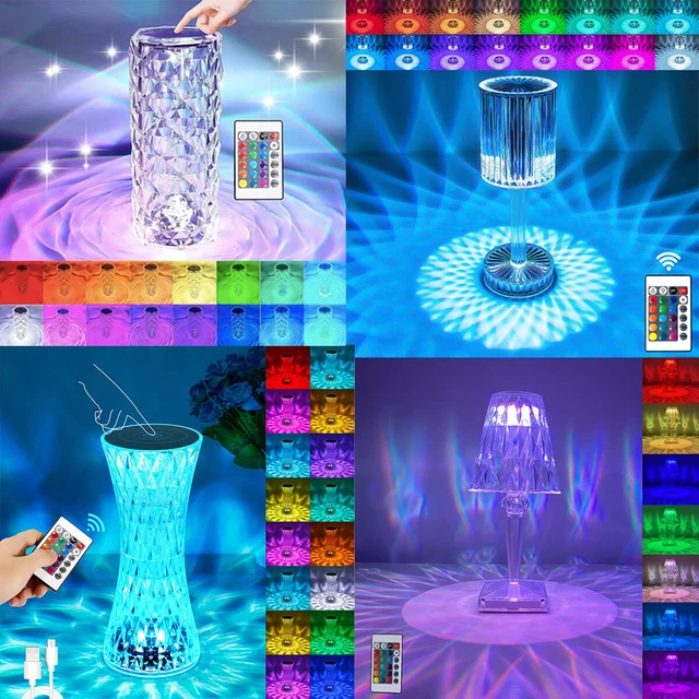 LED Kristall Tischlampe RGB Diamond Rose Nachtlicht Atmosphäre Lampe Touch Dimmb