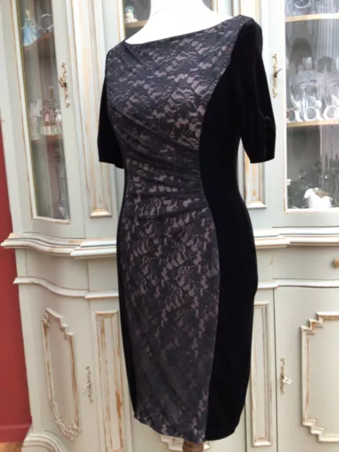 BLACK VELVET DRESS with lace panel - size 12 - new £19.99 - PicClick UK