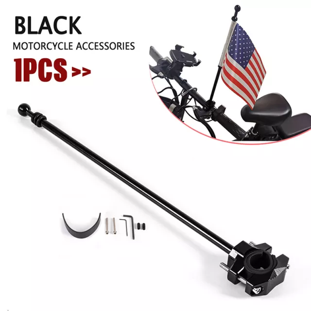 15" Black Motorcycle Bike Flag Pole Luggage Rack Mount Fits for Harley Honda BMW