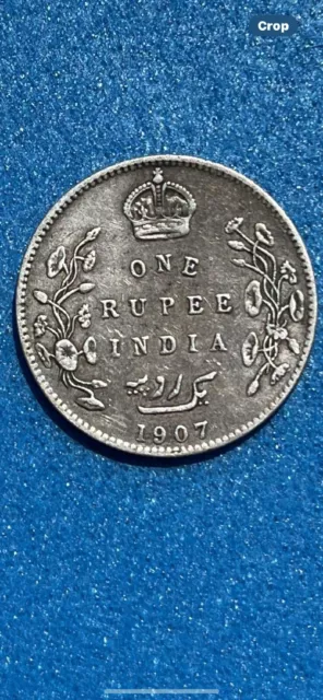 British India 1907 One Rupee - Silver - Very Fine