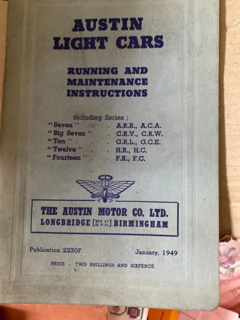 Austin Light Cars Running And Maintanance Manuel 1949