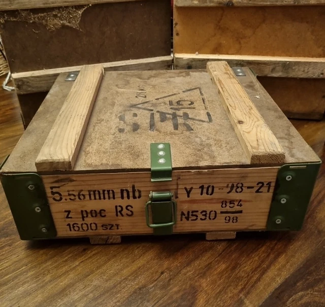 Original Italian Wooden Ammo Box – Hardwood, NATO, Transport/Storage/Tool Box (Used, 67x24x33 Cm)