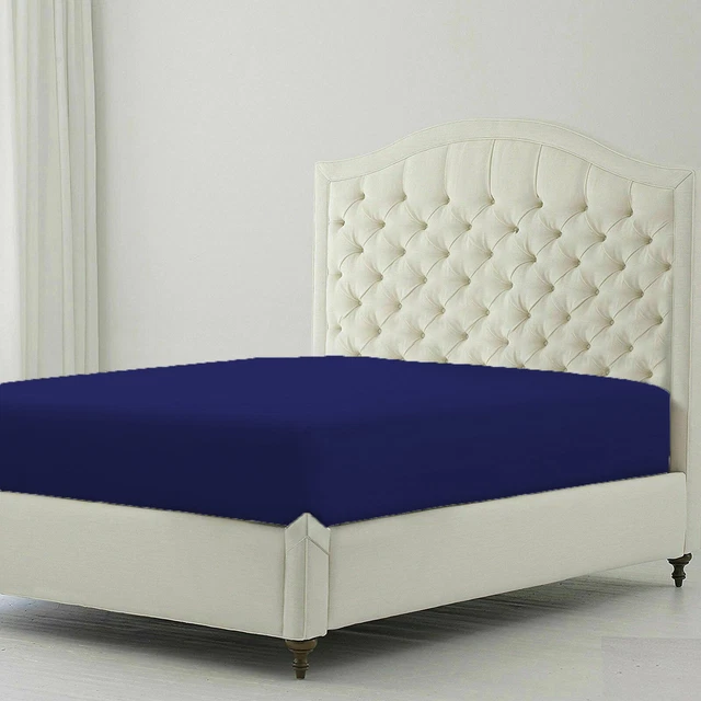 1 PC Fitted Sheet-15 Inch Deep Pocket 100% Cotton Navy Blue Queen,King,Cal King