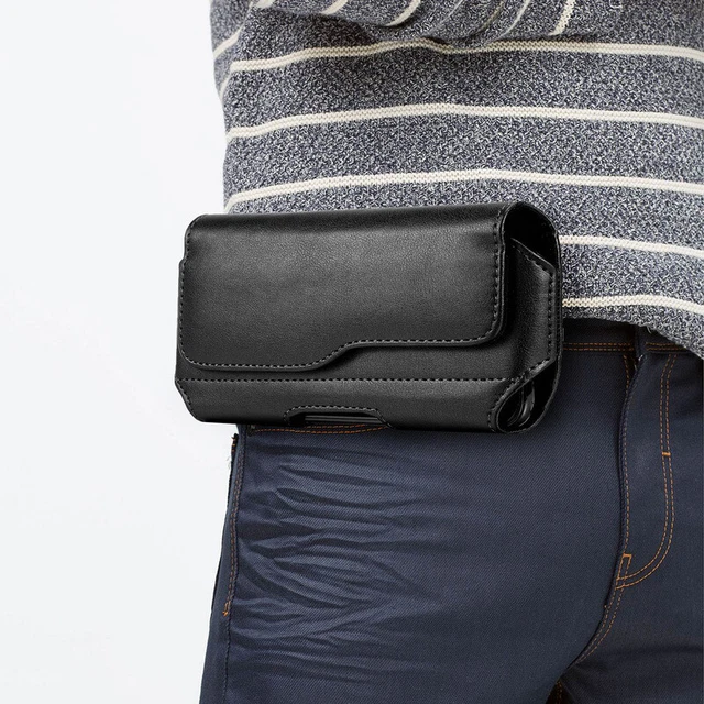 Étui Téléphone Holster Cuir PU – Bandoulière Portefeuille Antivol – Noir – Neuf