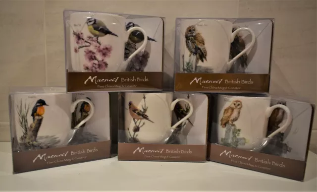 CHINA BRITISH BIRD MUG CHAFFINCH  KINGFISHER BARN Or TAWNY OWL COASTER MacNEIL