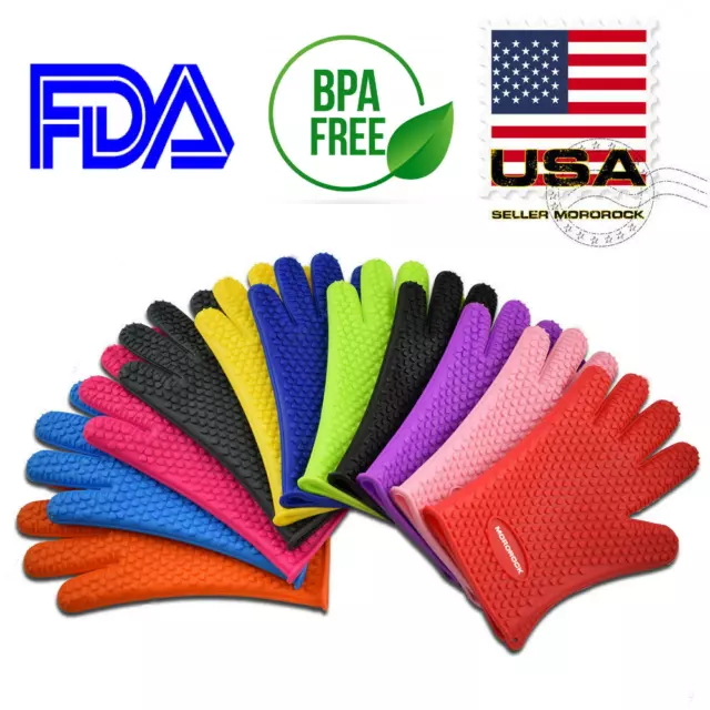 Silicone BBQ Heat Resistant Gloves Oven Grill Pot Holder Kitchen Cooking Mitts