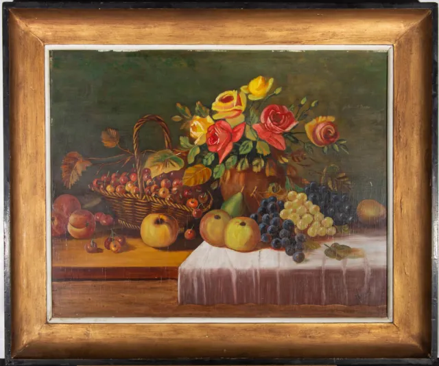 Terrijn G.  - Mid 20th Century Oil, Still Life with Fruit and Flowers