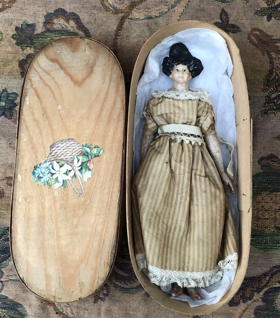 Antique Doll Rare Small Size Grodnertal Wooden and Papier-mâché Apollo’s Knot