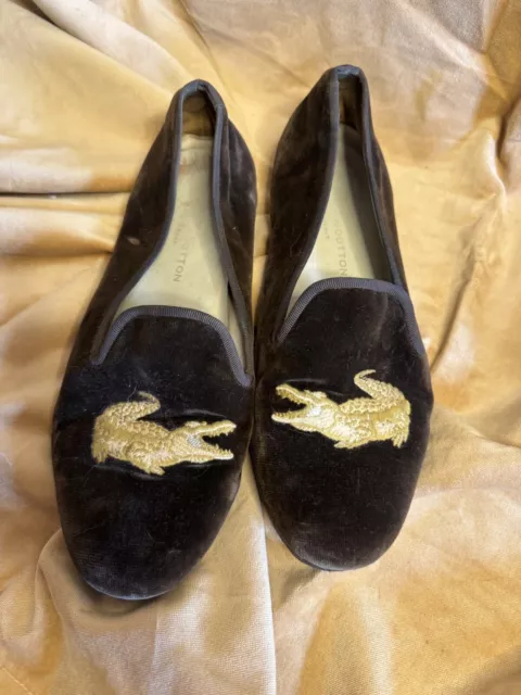 Men’s $575 Stubbs & Wootton Velvet Alligator "GATOR" Slippers Loafers Shoes 8.5