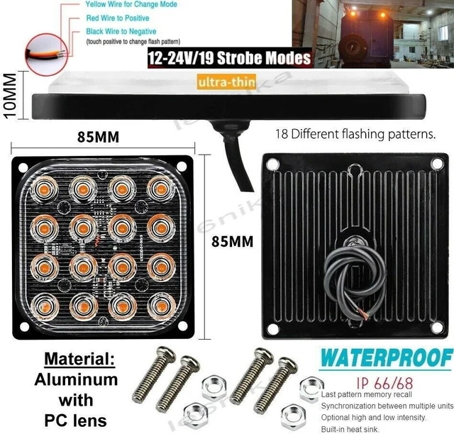 1x 16LED Car Truck Strobe Warning Light Flashing Emergency Breakdown Beacon Lamp