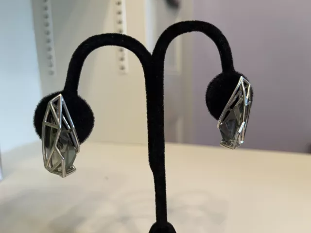 NIB $299 Atelier Swarovski Armory Pierced Stid Earrings Dark Grey #5229313