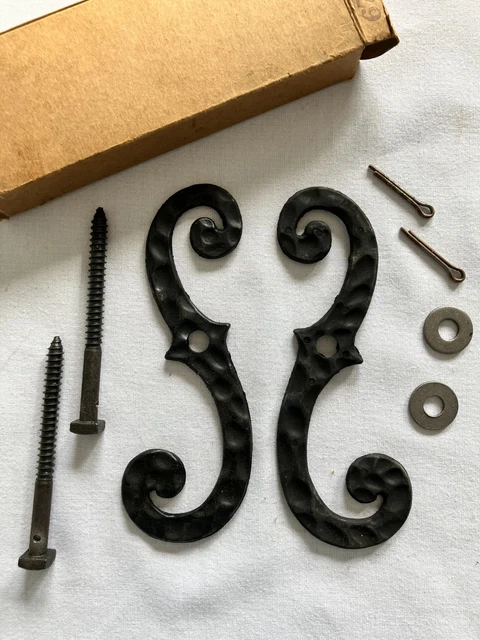 PAIR of VINTAGE BLACK IRON S-SHAPED SHUTTER DOG New Old Stock NOS
