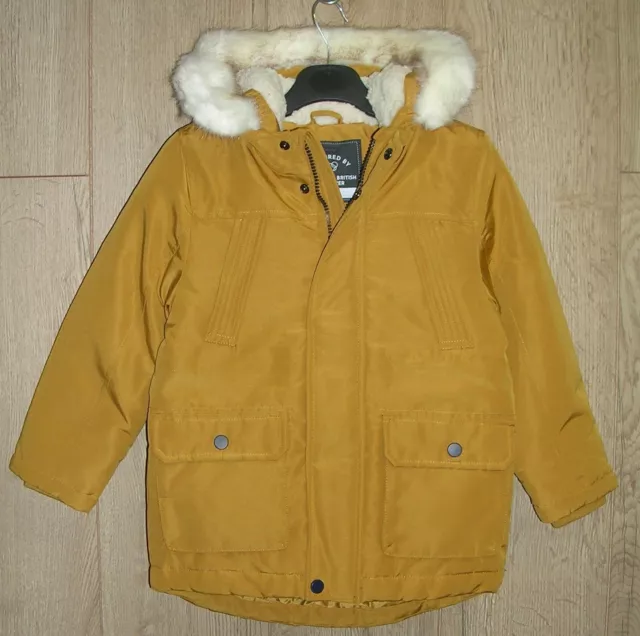 George New Boys Mustard Fur Trim Hooded Parka Jacket Winter Coat Age 6-7 122cm