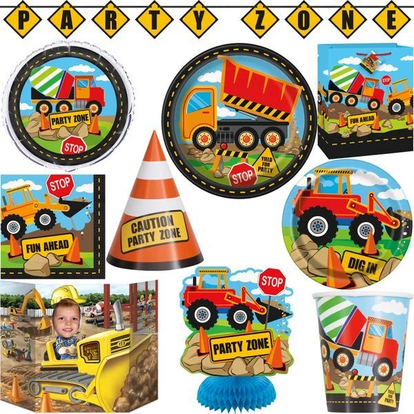 Chantiers Anniversaire D'Enfant Excavatrice Décoration Set Garniture Fête