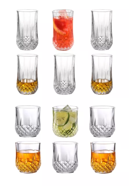 Drinking Glasses Set of 6 Medium Water, Juice, Beverage Glasses Diamond Design