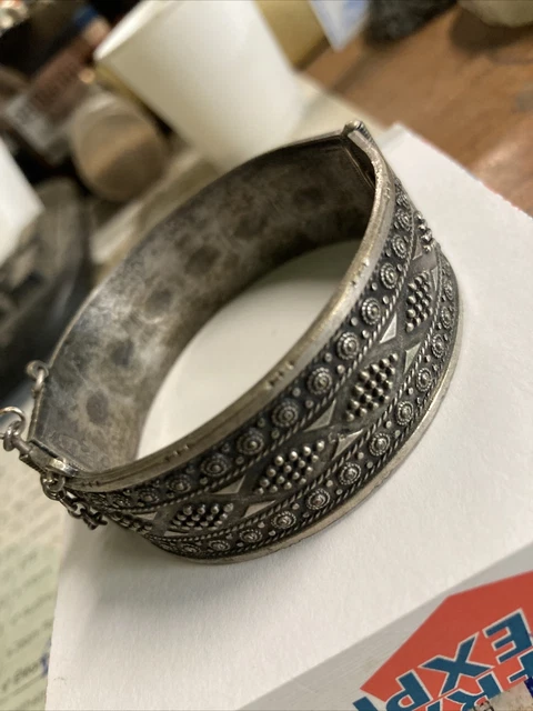 Bracelet Manchette/jonc Turquoise Et Argent Massif 925 – Ancien – Bon état