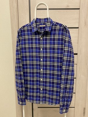 NWT BURBERRY BRIT Navy Blue Henry Trim Fit Cotton Logo Nova Check ...