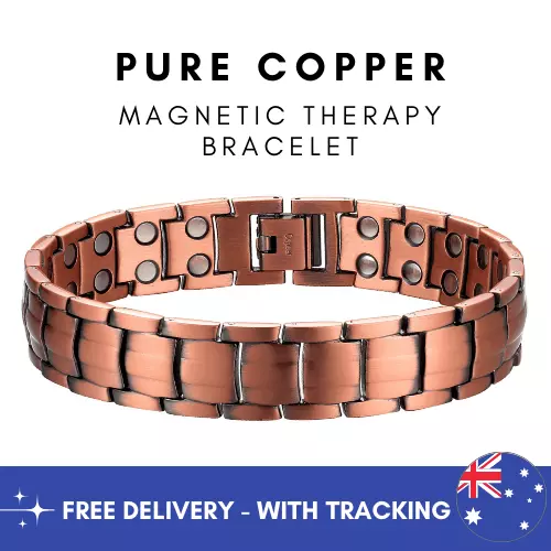 Pure Copper Magnetic Therapy Bracelet Double Strong Arthritis Pain Relief Men AU