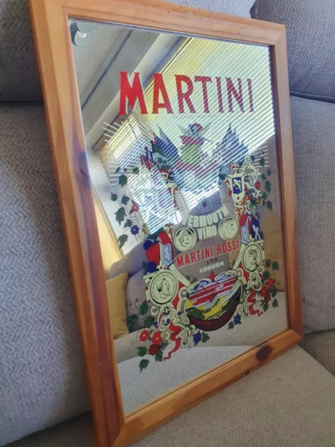 Vintage Martini Vino Vermouth Mirror Bar Pub Wood Frame 13”x 10” 1980’s Man Cave