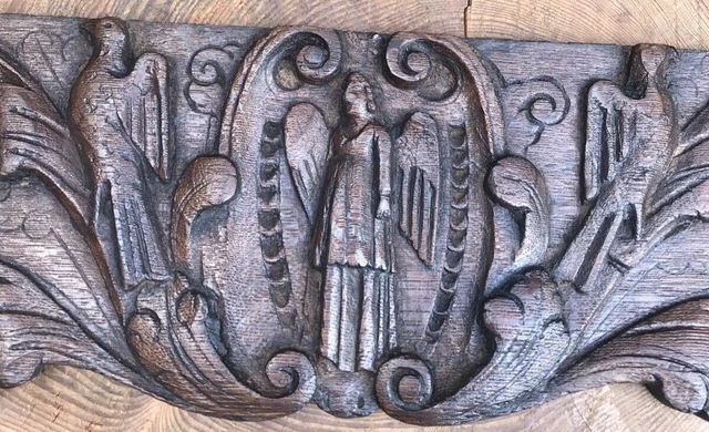 Antique CARVED WOOD ANGEL PANEL plaque architectural furniture 16/17th century