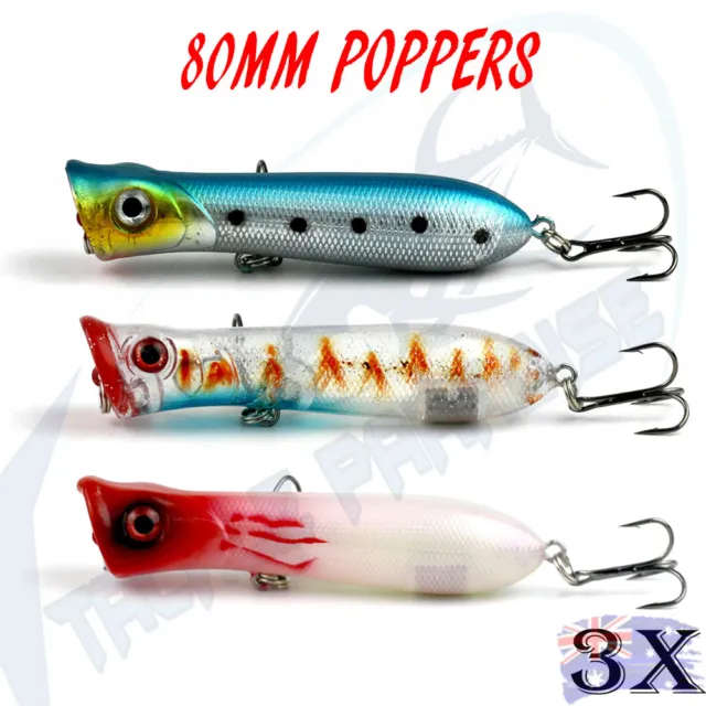 3X 60mm Popper Poppers Topwater Fishing Lures Surface Pencil Tackle Stick Bait