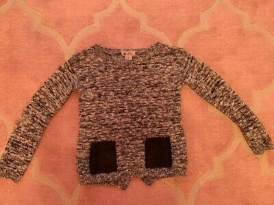 Girls sweater Willow Blossom M(10-12) black/white leather pockets  good cond