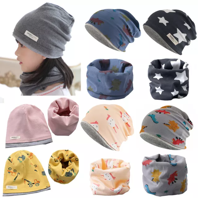 Kids Toddler Cotton Beanie Hat Loop Scarf Boy Girl Autumn Winter Warm Skull Cap