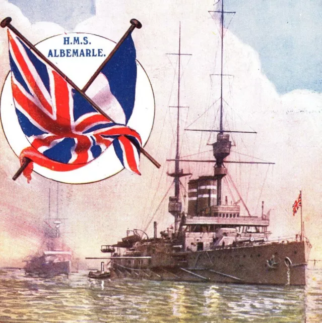 HMS Albemarle postcard Royal Navy Duncan Class battleship antique