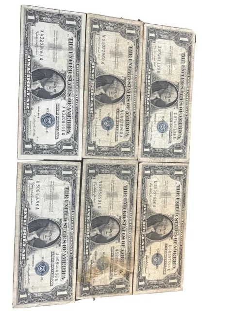 🔥1957(A&B) -1957 $1 Silver Certificate US Currency Blue Seal Note Lot Of 6🔥