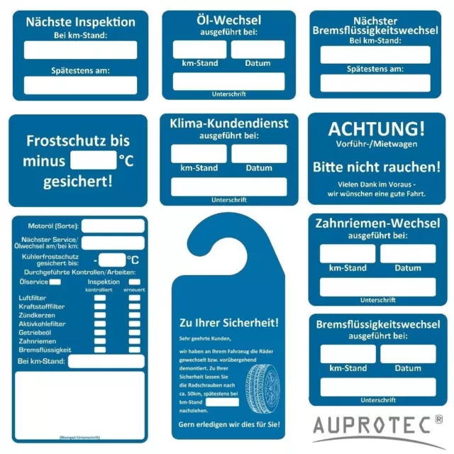 Kundendienst Aufkleber Serviceaufkleber Spiegel Anhänger 1 - 250 Stück 13 Sorten