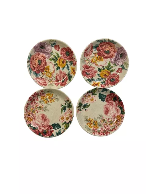 Pottery Barn Meadow Floral Stoneware Salad Plates Spring Easter Peony White
