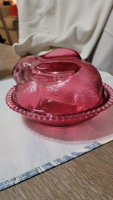 Confections Indiana Glass Cranberry Bunny on a Nest