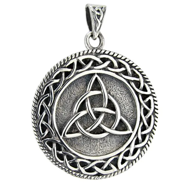 Large Sterling Silver Celtic Knot Triquetra Pendant - Pagan Wicca Irish Knotwork