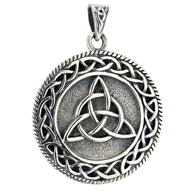 Large Sterling Silver Celtic Knot Triquetra Pendant - Pagan Wicca Irish Knotwork