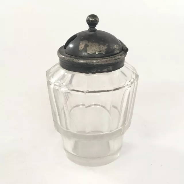 Antique Unique Shape Beautiful Cut Glass Container Silver Cap. G16-133