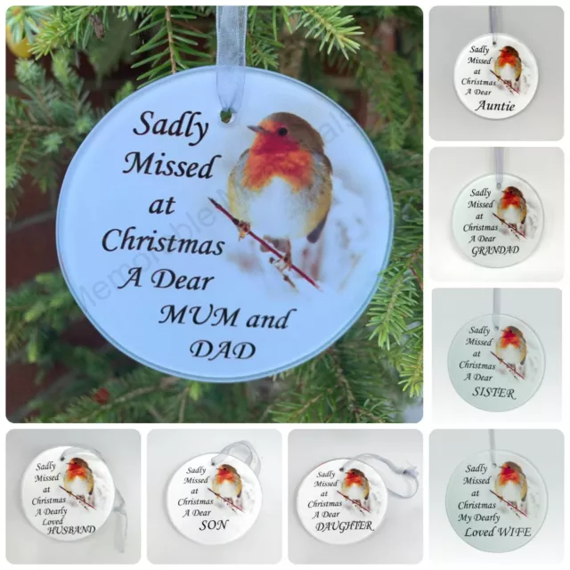 Memorial Glass Robin Bauble Christmas Tree Plaque Decoration Xmas Tribute Gift