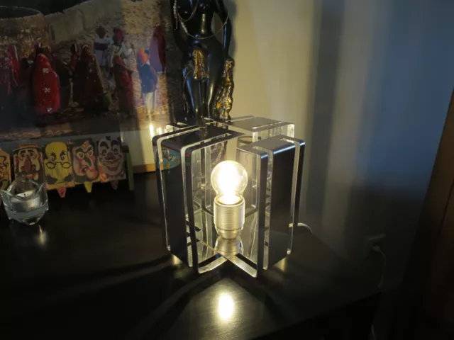 lampe cube géométrique chromée design vintage années 70